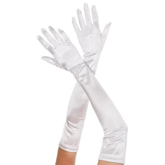 Music Legs 452-WHITE Extra Long Satin Gloves - White