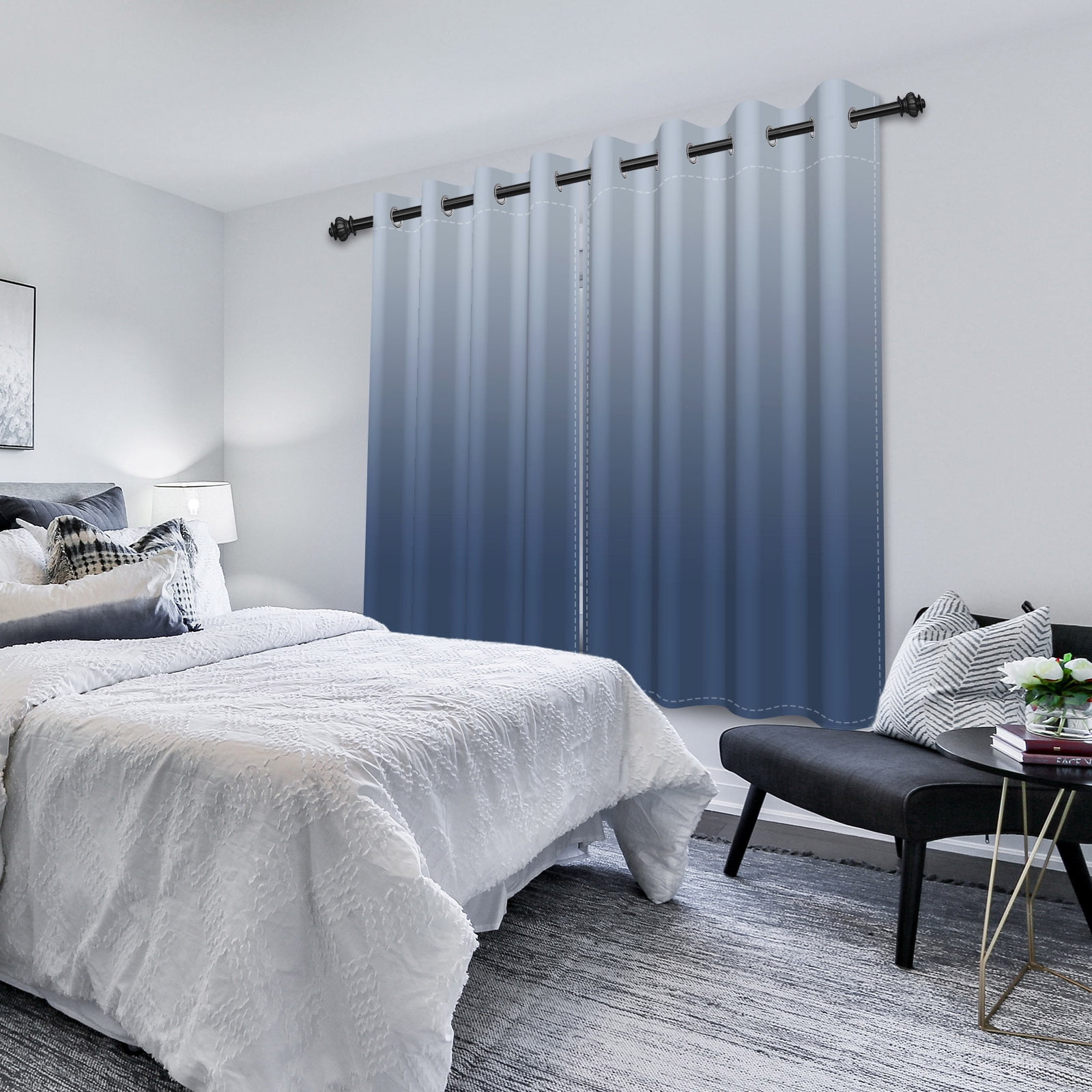 Nanqianyi Gray Blue Gradient Blackout Curtains with Grommet, Room Darkening Window Drapes for Living Room/Bedroom,2 Panels, 42x63 inches