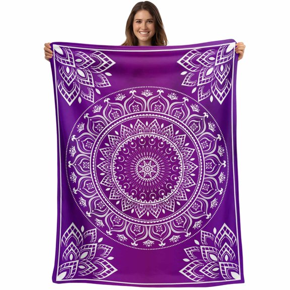 Purple Boho Blanket Soft Cozy Warm Throw Blanket for Couch, Plush Fuzzy Flannel Fleece Blankets for Sofa, Vintage Ethnic Abstract Geometric Aesthetic Bed Blankets Lightweight Gifts for Women, 40"x50"