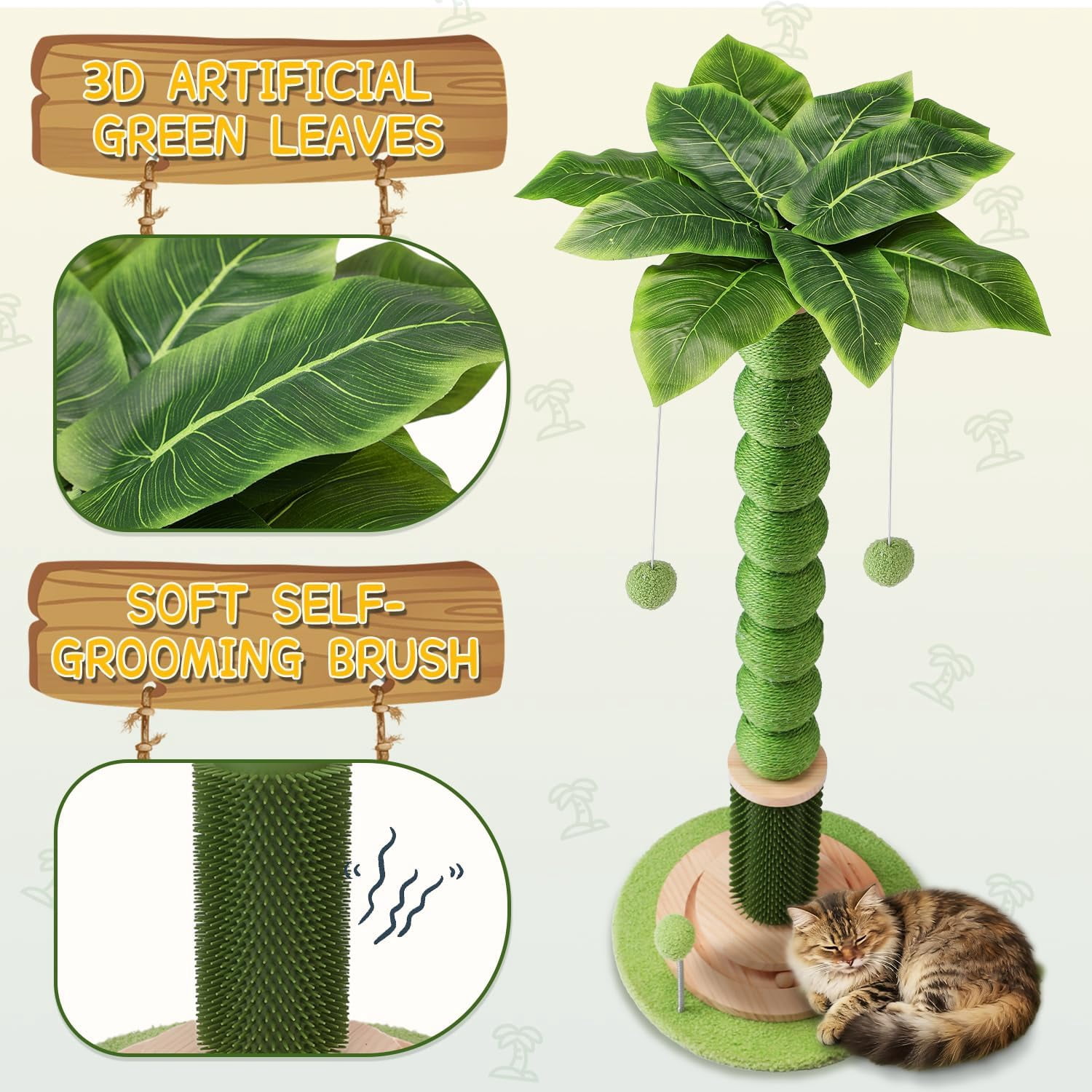 41 Inch Tall  Scratching Post with Rotating Ball and Wood Toy for Indoor Cats