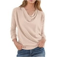 thumbnail image 2 of Guieoi Womens Tops Plus Size Women Long Sleeve Pleated Collar Casual Solid Color Loose and Trendy Top Beige Black*Friday/Cyber*Monday, 2 of 5