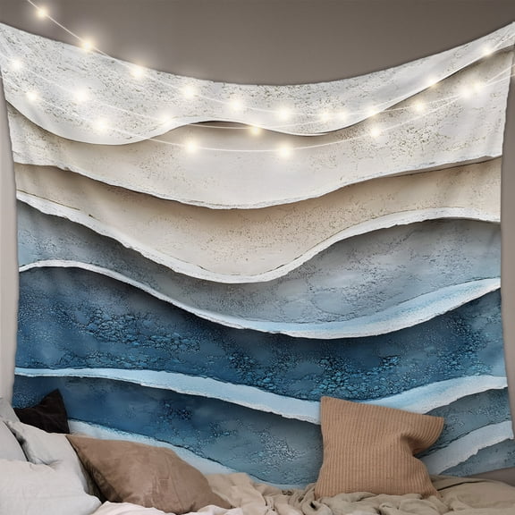 Blue Beige Tapestry for Bedroom Wall Hanging Tapestry, Coastal Vintage Modern Abstract Art Ceiling Backdrop Tapestries Poster Blanket Wall Decor for Teens Room Living Room Dorm 39" x 59"