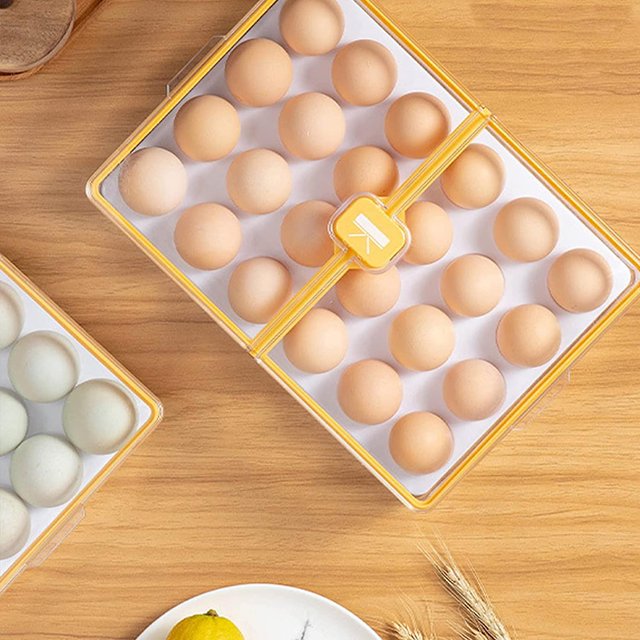Nevera Caja De Almacenamiento De Huevos, Nevera De Plástico Caja De Huevos De Almacenamiento 24 Cesta De Huevos, Nevera Contenedor De Almacenamiento De Huevos Con Cubierta Antipolvo Y Asa (Amarillo),1 Afortunado Sencillez