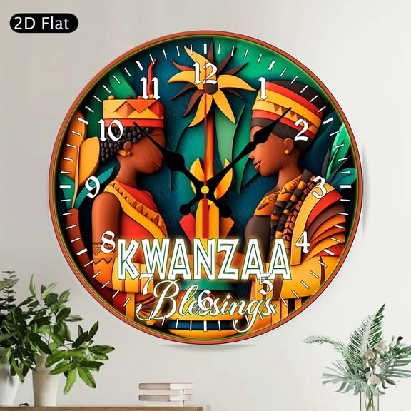 Christmas Cardinal Round Wall Clock, Rustic Farmhouse Winter Decor with Red Birds and Buffalo Plaid
