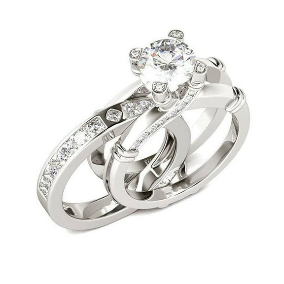 Fashion Rings Set for Women, All-Match Metal Alloy with Artificial Gemstones Inlaid, Three-Color Ring Set for Everyday Wear