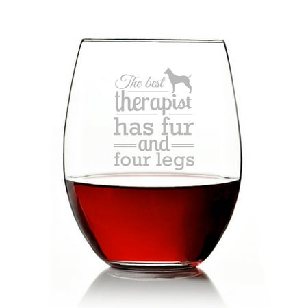The Best Therapist Has Fur and Four Legs Engraved Stemless 15oz Wine (The Best Stemless Wine Glasses)