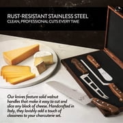 Formaticum Professional 4 Knife Set- Soft Knife w/ Forklet, Cheese Knife Set w/ Solid Walnut Handle, Stainless Steel Knives in a Wooden Box, Great Gift for Cheese Charcuterie Fan, Handmade in Italy