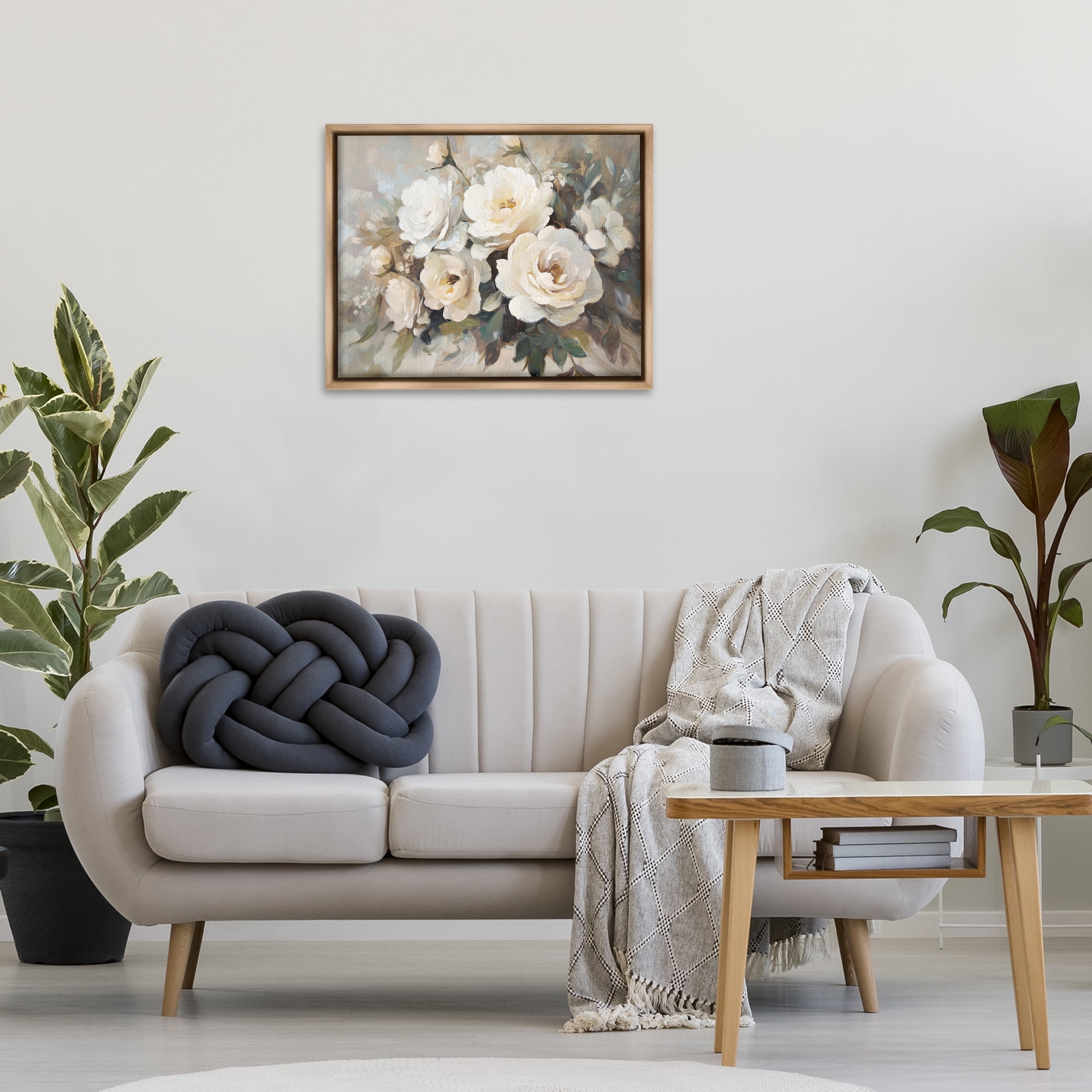 Stupell Industries Blushing Cream Bouquet Plants & Flowers Painting Brown Floater Framed Canvas Art Print Wall Art, 31 x 25