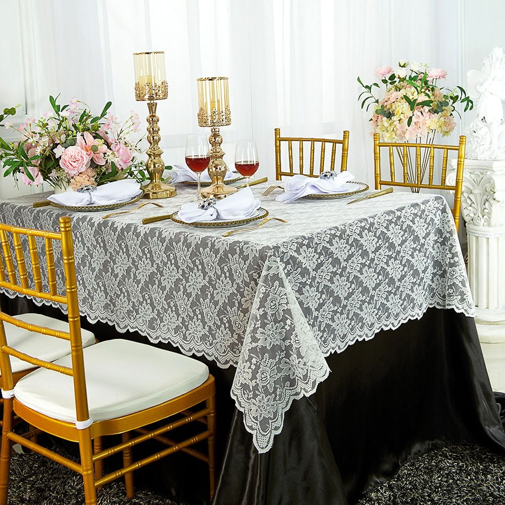 Wedding Linens Inc. 54" x 108" Rectangular Lace Table Overlays, Lace