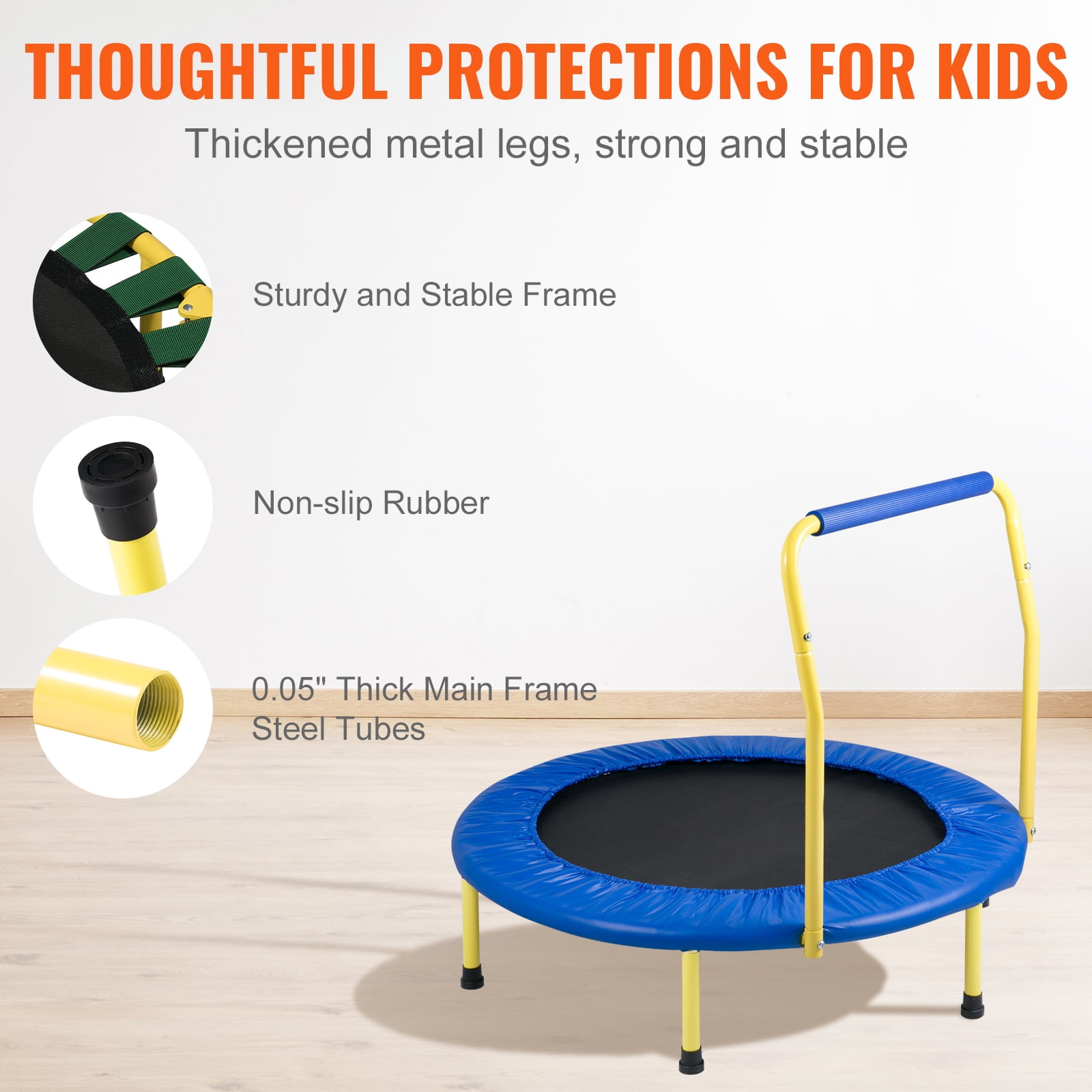 KFFKFF 36-inch Trampoline for Children, 3FT Indoor/Outdoor Toddler Trampoline, Collapsible Petite Trampoline with Cushioned Grip, Fun Trampoline Present for Kids Aged 3