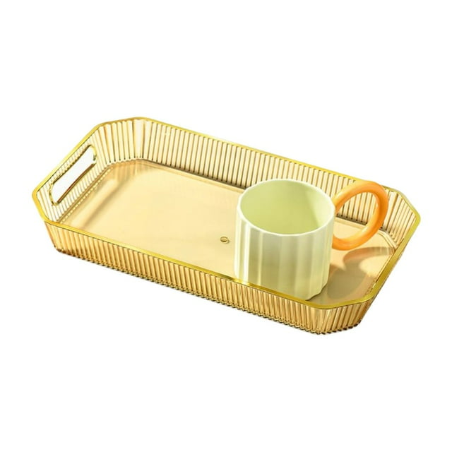 Tray with Hollow Handle Thicken Stackable Light Luxury Inlaid Golden-rimmed Tray for Kitchen