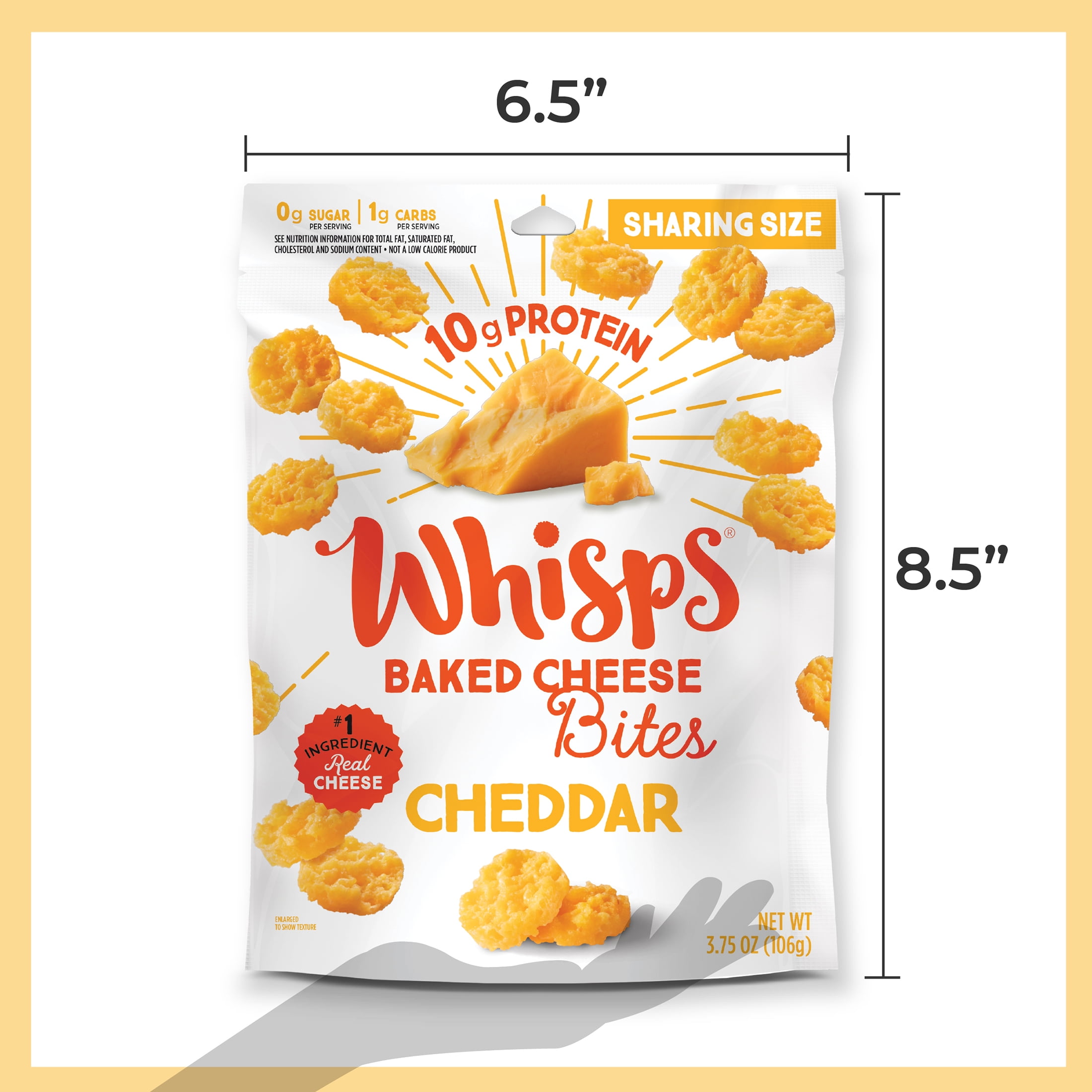Whisps Cheddar Baked Cheese Bites, Protein from 100% Cheese, Family Size, 3.75 oz