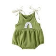 thumbnail image 1 of Infant Baby Girls Casual Romper, Rainbow Pattern Sleeveless Patchwork Sling Bodysuit, 1 of 9