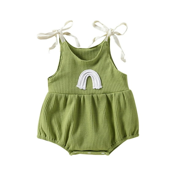 Infant Baby Girls Casual Romper, Rainbow Pattern Sleeveless Patchwork Sling Bodysuit
