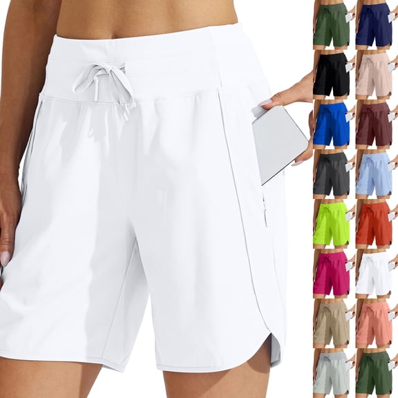 Women's 5" Workout Shorts Athletic Running Shorts High Waisted with Zipper Pocket Gym Quick Dry Hiking Sports ,XS,#03 White