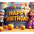 thumbnail image 4 of Medieval Knight and Princess Themed Happy Birthday Banner Party Backdrop Decorations Photography Props for Kids Birthday Party Birthday Celebration Decor Background, 4 of 4
