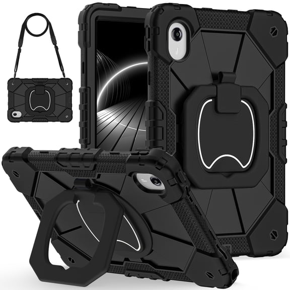Dteck Case for T-Mobile REVVL Tab 2 Tablet 10.1 Inch 2025, Full-Body Drop Protection Shockproof Cover with Rotating Stand Shoulder Strap,Black