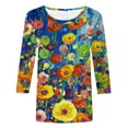 thumbnail image 3 of Women's Dressy Casual Tops Vintage Fashion 2024 Summer Clothes for Teen Girls Round Neck Blouse Spring Elegant Shirts Flora Print 3/4 Sleeve Loose Fit Flowy Tunic Tops Multicolor T Shirts XXL, 3 of 4