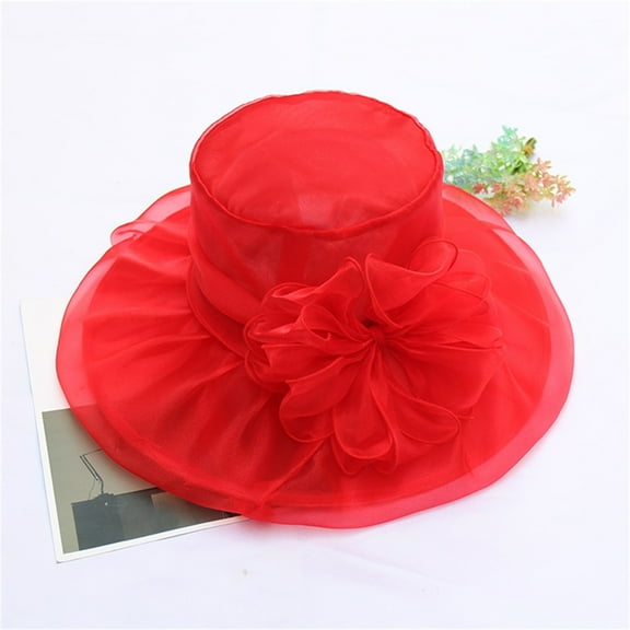 WCJM Under $ 5 Red Sun Hats Polyester Polyester Sun Hat Spring Summer Mesh Sunshade Hat Flower Temperament Wedding Dress Hat Sun Dome Large Brim Hat Fashion Hat for Woman