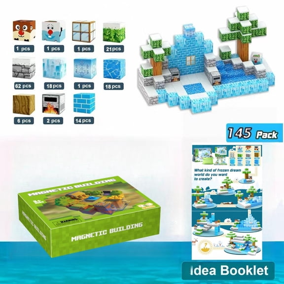 Minecraft Ice and Snow Magnetic Blocks Birthday Gift 145pcs Color Box Storage Bag Album