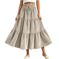 thumbnail image 3 of Ihhxva Pleated Skirt for Women Velvet Tiered Long Drawstring Maxi Elastic Waist Winter Holiday Gathering S-2XL, 3 of 9