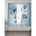 thumbnail image 2 of Blue Tulip Buds Sheer Curtains 63 Inch Long 2 Panels, Botanical Floral Rustic Retro Farm Blue Flower Light Filtering Rod Pocket Semi Sheer Curtains, Sheer Voile Drapes for Living Room, 52"x63", 2 of 5