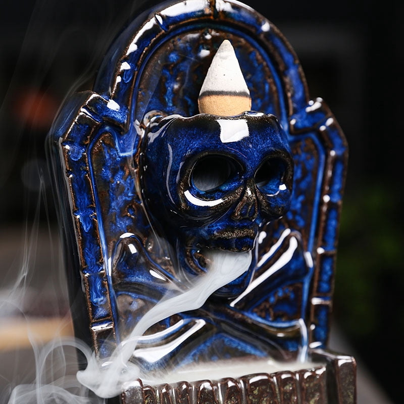 Creative Halloween Skull Incense Burner Waterfall Smoked Incense Holder Ceramic Censer Handicrafts Home Decor Ornaments