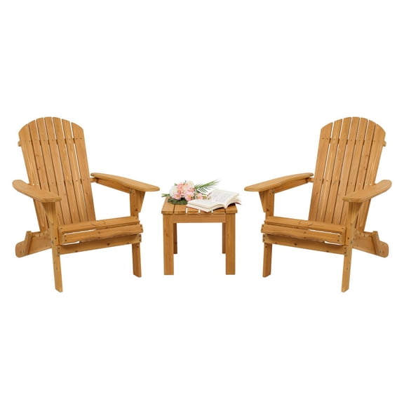 LiteHaven Adirondack Chair Set of 2, Folding Wooden Lounge Seating, All Weather Outdoor Furniture Chair with Clearance Weather Resistant for Garden Fire Pit Yard Beach Campfire - Teak