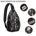 thumbnail image 2 of Sling Backpack,Halloween Skeleton Ghost Pattern Sling Bag with Water Bottle Holder,Waterproof Sling Bag for Men/Women with Headphone Jack for Hiking,Travel, 2 of 6