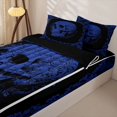 thumbnail image 3 of Homewish Blue Boho Skull Zipper Twin Comforter Sets with Fitted Sheet and 2 Pillowcases for Women Men, Vintage Paisley Style Zipper Bedding Set, Black Reversible, 4 Pieces, 3 of 6