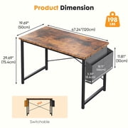 CONCETTA 47 Inch Computer Writing Desk with Storage Bag, Steel Frame for Home Office Study, Brown