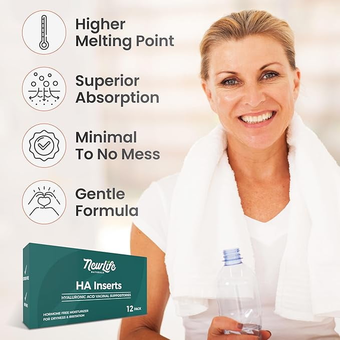 NewLife Naturals Hyaluronic Acid Vaginal Suppositories – Vaginal Moisturizer Hydration Dryness Support – 12 Inserts - 1 Month Supply USA