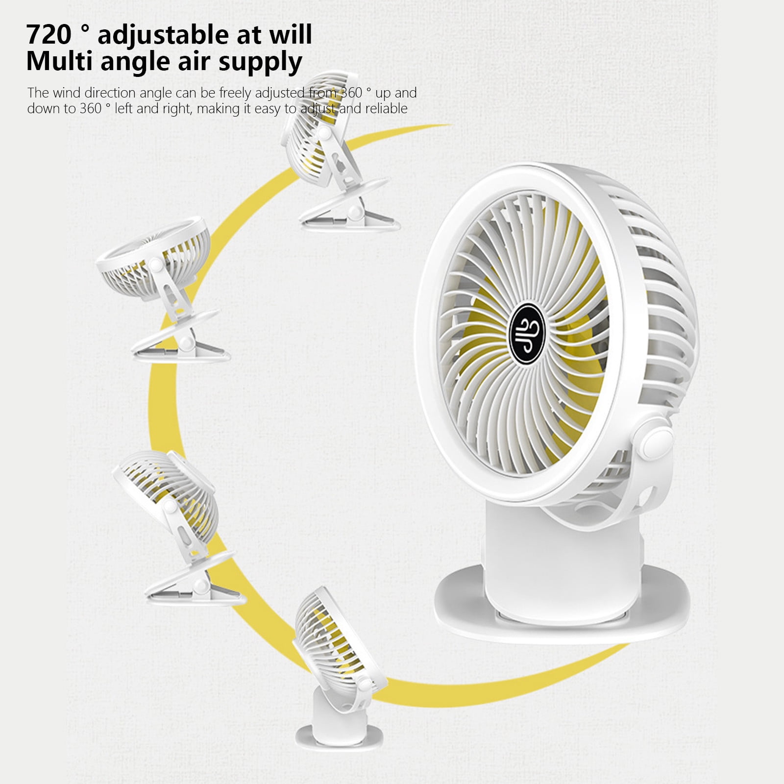 Dropship Clip On Fan With LED Lamp, Rechargeable Desk Fan, 4 Speed  360°Rotating Detachable
