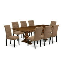 East West Furniture Lassale 9-piece Wood Dining Table Set in Walnut