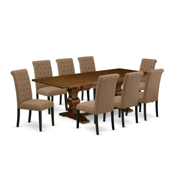 East West Furniture Lassale 9-piece Wood Dining Table Set in Walnut
