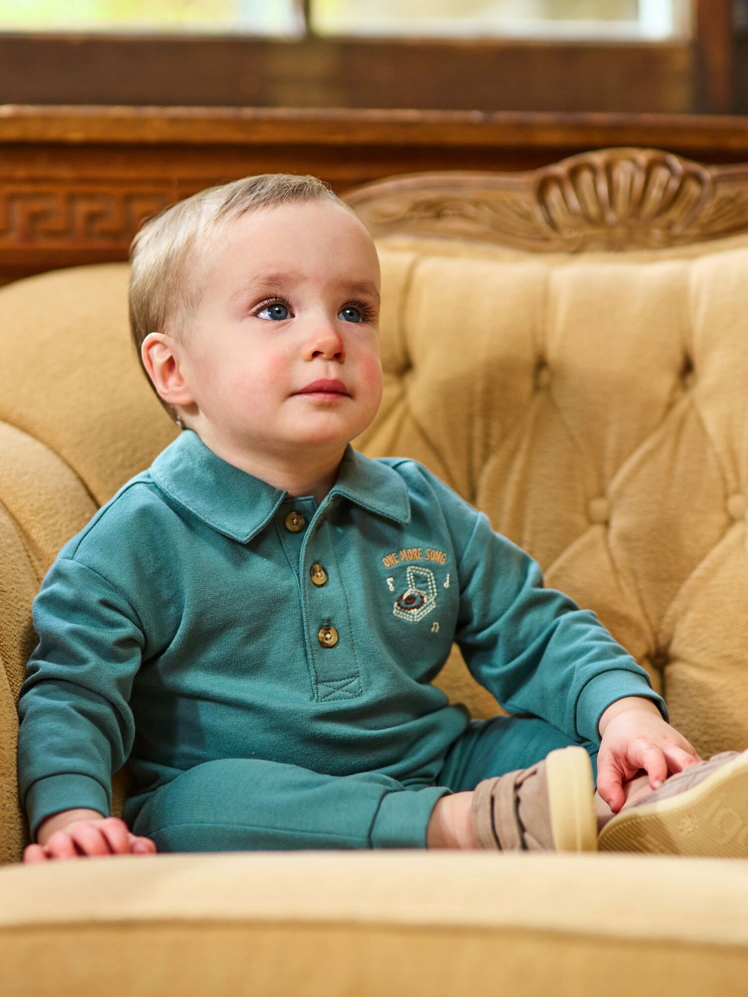 Modern Moments by Gerber Baby Boy Collared Romper, Sizes 0/3 Months - 24 Months