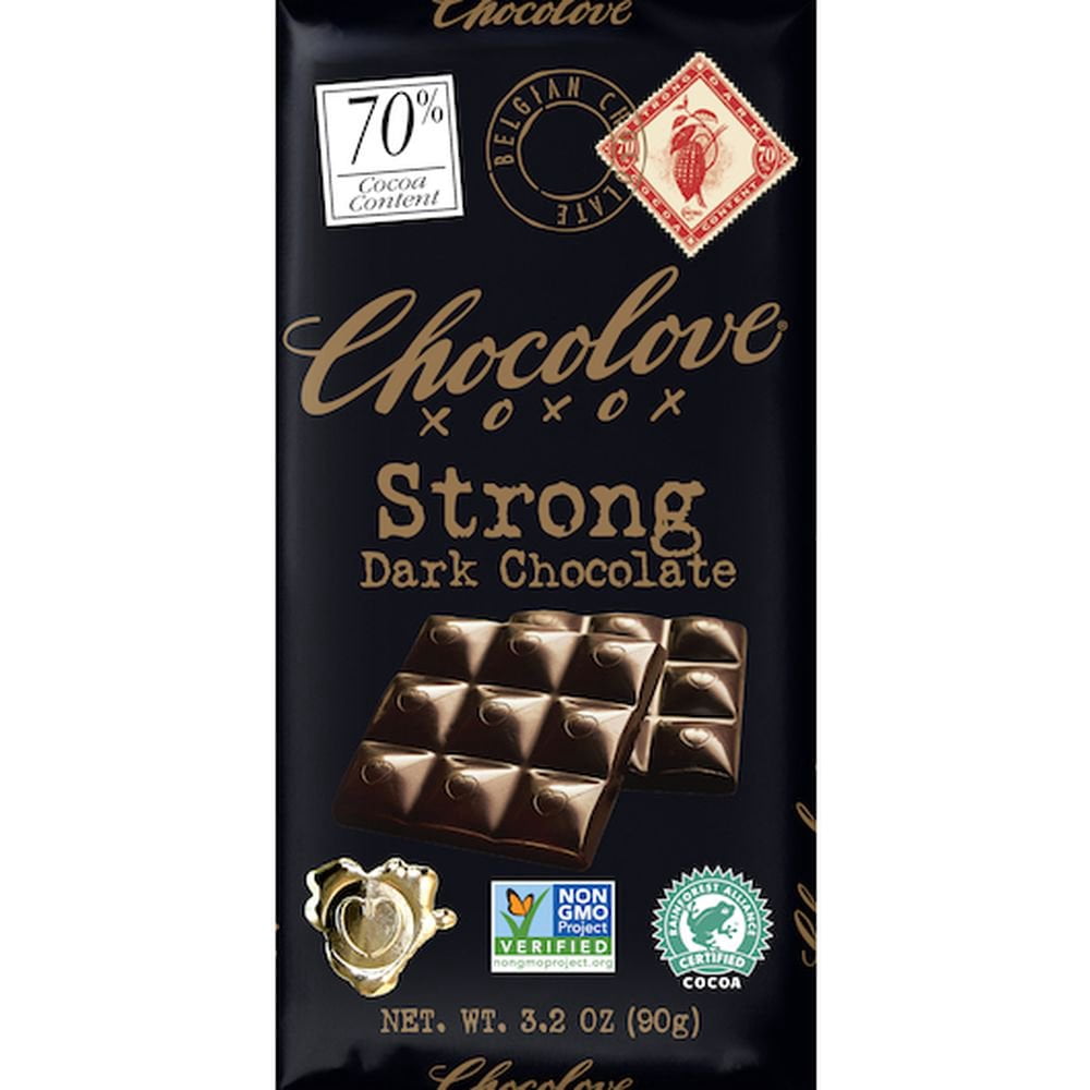 Chocolove Strong Premium Dark Chocolate Bar, Non-GMO, (90 G) 3.2oz (4 Pack)