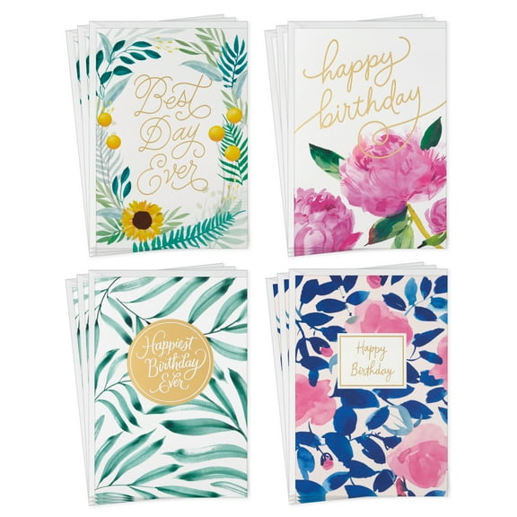 Hallmark Assorted Birthday Cards (Floral Designs), Pack of 12