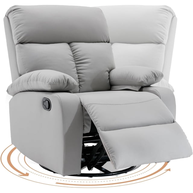 Mecedora reclinable giratoria, mecedora para guardería, reclinables pequeños para espacios pequeños, sala de estar, dormitorio, guardería, caravana, gris claro