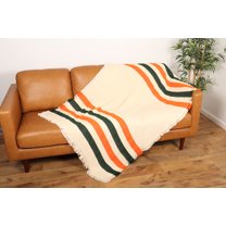 Miami Stripe Woven Throw - Creme blanket with Orange & Green Stripes - 100% Cotton Made in the USA (73x48)