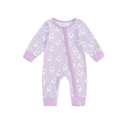 

CocMouse Baby Girl Halloween Romper Ghost Print Zipper Long Sleeve Jumpsuit