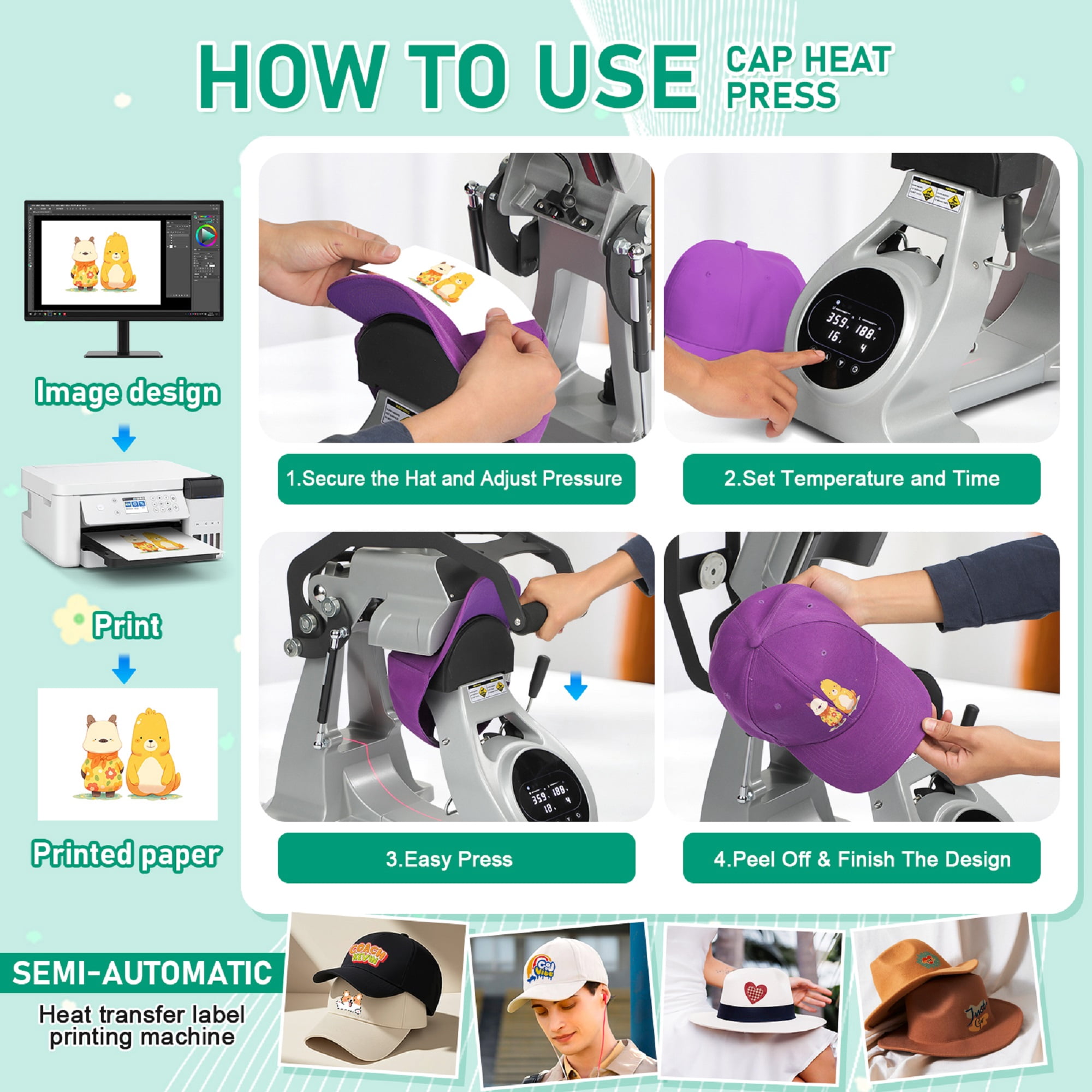 PartyKindom Grey Cap Heat Press Machine for Crafting Use - Efficient Magnetic Auto Operation