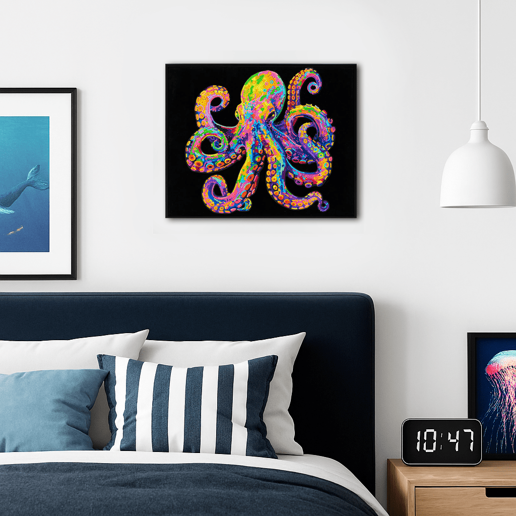 Diamond Dotz Neon Flock Octopus Diamond Painting Kits for Adults - Colorful Diamond Art Kits a Relaxing Creative Craft Kit with Dotz Gems 14x18