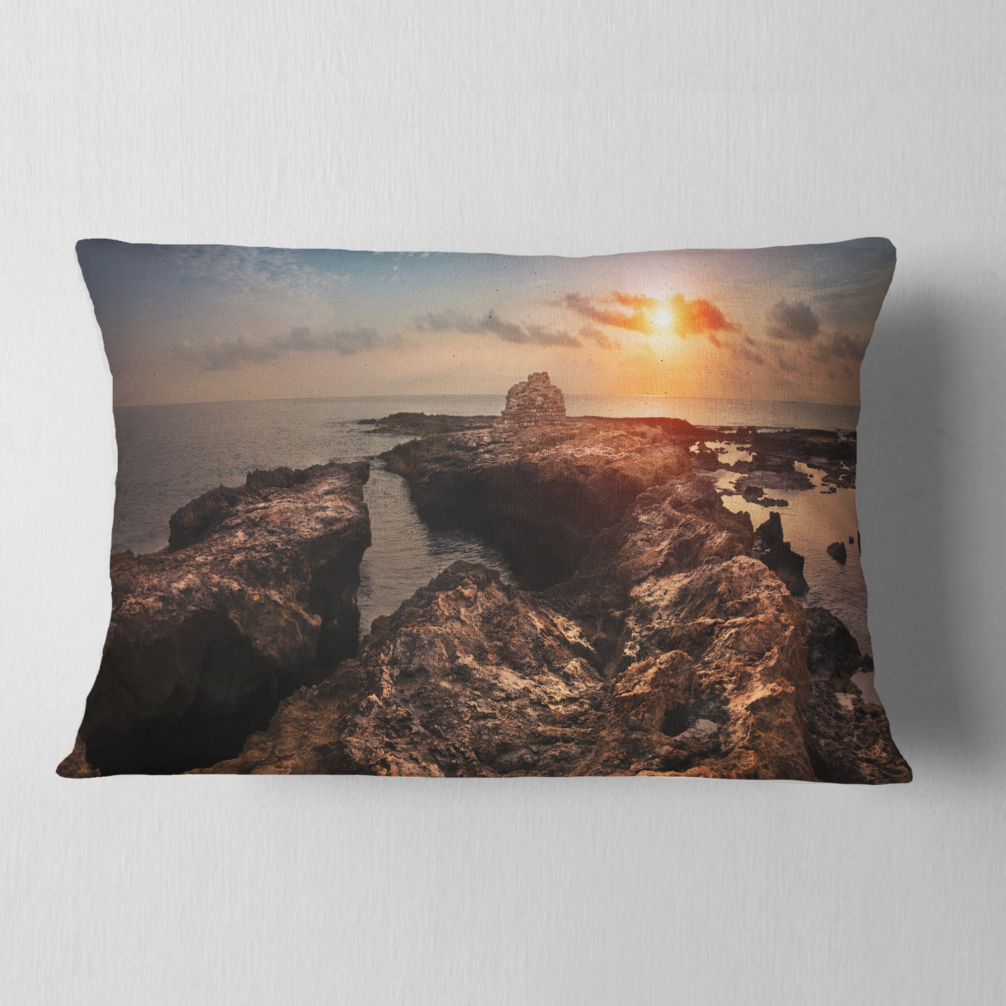 Designart Rocky African Coast Panorama - Oversized Beach Throw Pillow - 12x20