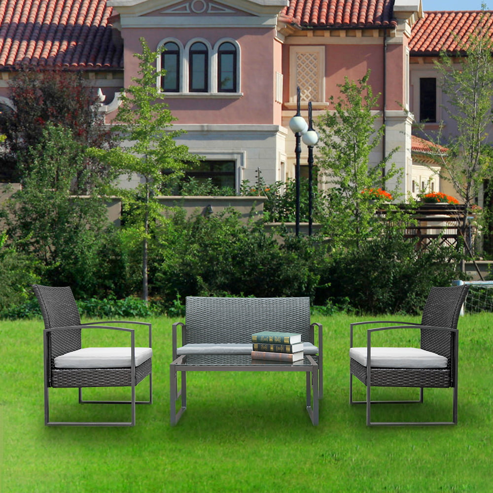 Patio Furniture Sets Clearance, Outdoor 4-Piece Rocking Bistro Set, Garden Lawn Pool Backyard ...