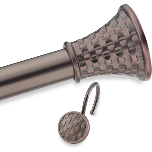 Elegant Home Fashions Woven Decorative Shower Rod and Hooks Set