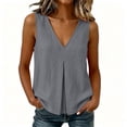 thumbnail image 2 of Noric Women's Cotton Tank Tops Sleeveless V-Neck Summer Casual Flowy High Low Hem Pleated Front Loose Fit Blouse, 2 of 7