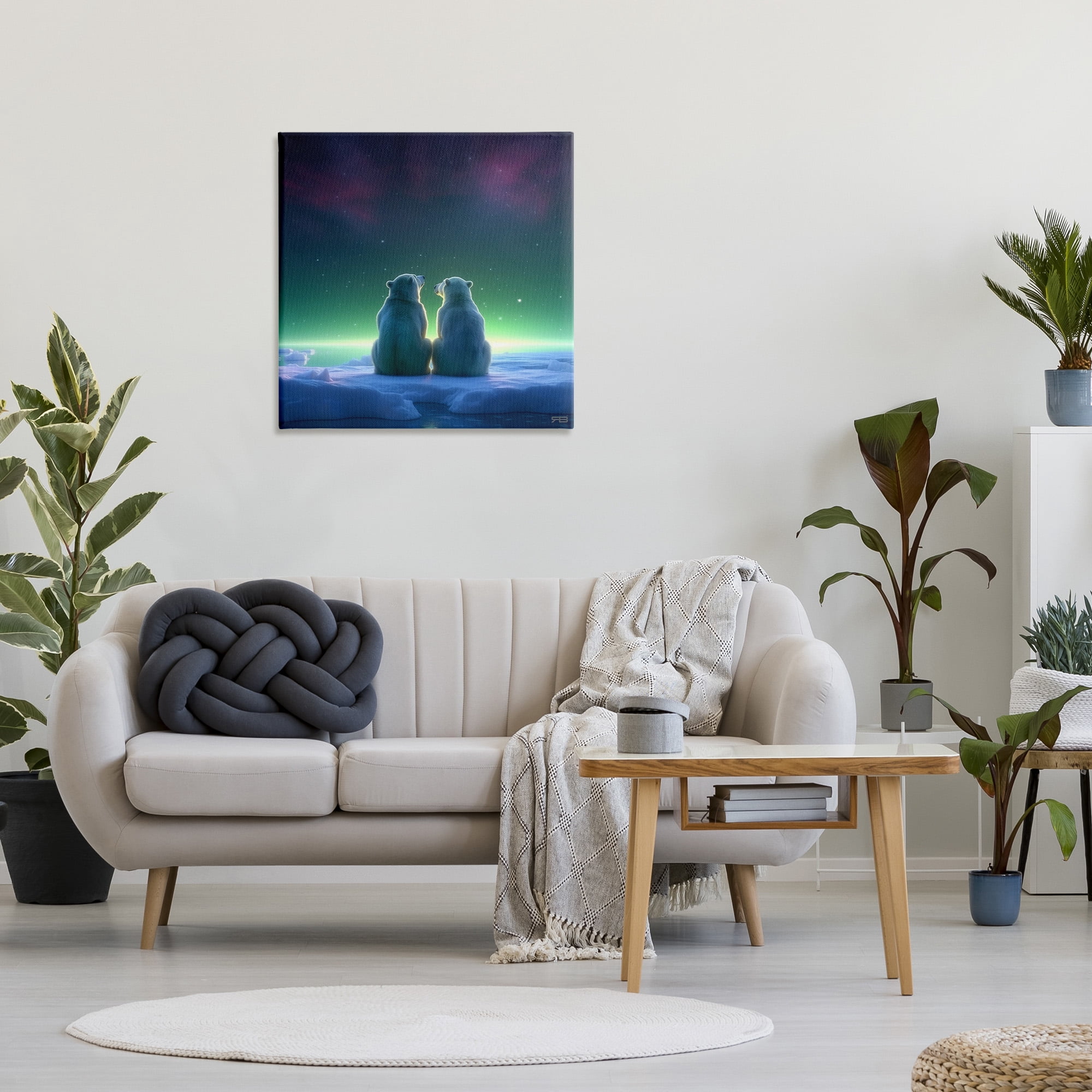 Stupell Industries Polar Bears & Northern Lights Animals & Insects Painting Gallery Wrapped Canvas Art Print Wall Art, 30 x 30