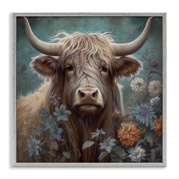 Stupell Industries Farmhouse Cattle & Mixed Florals Gray Framed Giclee Art, 12 x 12, by Steve Hunziker