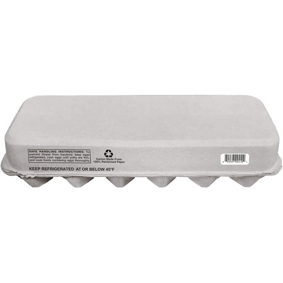 Blank 12-Egg Flat Top Paper Pulp Egg Carton with Nutrition Facts, Safe Handling Info, Optional UPC - 50 Pack